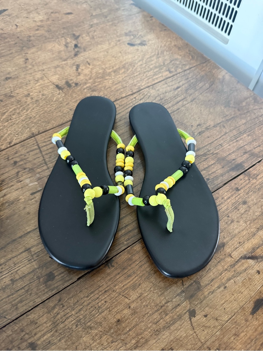Black Flip Flop Sandals with Beaded Straps
